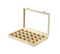 Coward Jewelry Organizer Box, Yellow Linen 24 Grids Ring Earring Jewelry Display Tray Case with Transparent Glass Lid for Home Drawer or Shop Selling