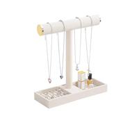 Coward Jewelry Organizer Stand, Velvet Necklace Bracelet Watch Ring Display Holder with Tray, Multi-use Jewelry Display Stand for Women Girls Dresser Nightstand (Beige)