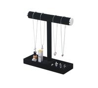 Coward Jewelry Organizer Stand, Velvet Necklace Bracelet Watch Ring Display Holder with Tray, Multi-use Jewelry Display Stand for Women Girls Dresser Nightstand (Black)