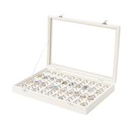 Coward Ring Organizer Jewelry Box, Beige Velvet 100 Slots Ring Display Tray Case with Transparent Glass Lid for Home Use or Store Selling Show