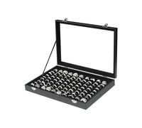 Coward Ring Organizer Jewelry Box, Black Velvet 100 Slots Ring Display Tray Case with Transparent Glass Lid for Home Use or Store Selling Show