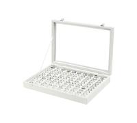 Coward Ring Storage Box Ring Display Stand Ice Beige Velvet 100 Compartments with Clear Glass Lid for Home Use or Shop