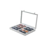 Coward Sunglass Organizer Tray Box, Grey Beige Velvet Eyeglasses Display Tray Case with Transparent Glass Lid for Home Use or Store Shop Selling Show