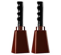 Cowbells 2 Pcs, 8 inch Steel Cow Bell with Handle Large Cheering Bell Noise Makers for Sports Events, Football Games, Graduation, Party, Farm, Hand Percussion Musical Instrument (Bronze)