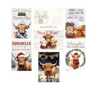 Cowbells Ring Are You Listening? - Highland Cows - Christmas Holiday Farm Animal Themed Post Card Assortment (24 included) Greeting Mutipack Bulk Lot Stamp Postcards for Mailing - Barn Lights and