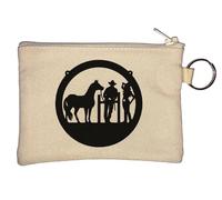 Cowboy a Girl and a Horse Key Chain Coin Purse Beige
