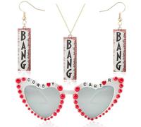 Cowboy Accessories for Women Western BANG Earrings Necklace Cowgirl Cowboy Outfits Women Heart Glasses Fans Merch Western Jewelry Gifts Party Dress Carnival Concert Halloween Christmas Costumes