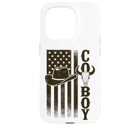 Cowboy American Flag Longhorn Skull Vintage Western Case for iPhone 15 Pro