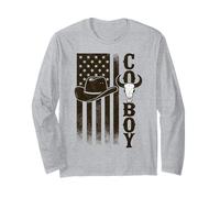 Cowboy American Flag Longhorn Skull Vintage Western Long Sleeve T-Shirt