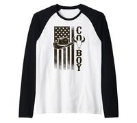 Cowboy American Flag Longhorn Skull Vintage Western Raglan Baseball Tee
