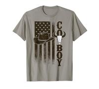 Cowboy American Flag Longhorn Skull Vintage Western T-Shirt