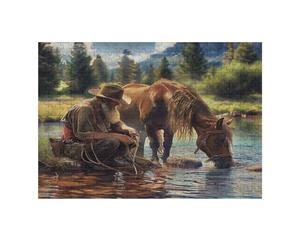 Cowboy And Horse 300 Piece Jigsaw Puzzle for Adults Rainy Day Activity Mindful Relaxation Precision Cut Pieces Unique Gift Wall Art Decor 300 PCS