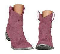 Cowboy Ankle Boots for Women 2088,Western Suede Cowboy Ankle Boots Suede Solid Color Slip On Winter Round Toe Fashion Retro Fashionable Casual Back Zipper Mid Calf Booties
