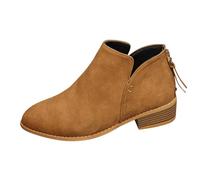 Cowboy Ankle Boots for Women, Cowgirl Short Boots with Side Zipper Chunky Low Heels, Ladies Pointed Toe Solid Color V Cutout Western Booties for Cowboy Chic Style Gold