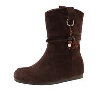 Cowboy Ankle Boots Women's Flat Black Ankle Boots Women's Flat Round Toe Pleated Boots Suede Boots Ankle Boots Western Boots Slip On Faux Leather Short Boots Slip On Boots, coffee, 6 UK