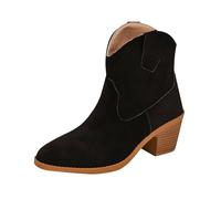Cowboy Ankle Boots Women's Short Cowboy Boots Wide H Western Boots Block Heel Half Height Boots Elegant Pointed Toe Ankle Boots Wide Shaft Boots Women's Slip-On Boots Autumn Winter, black, 8.5 UK