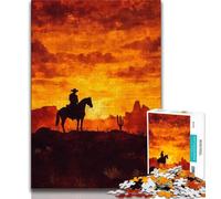 Cowboy Art Puzzles for Adults Teens 1000 Pieces,Stress Reliever Staycation Kill Time with Matching Poster And Trivia Sheet (50x75cm)
