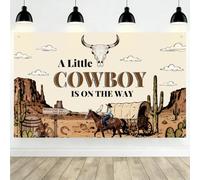 Cowboy Baby Shower Backdrop for Boys - Kids Western Banner Decorations | 6x3.6Ft A Little Cowboy Is On The Way Sign Poster Background Wild West Theme Party Congratulations Photo Booth Props Supplies