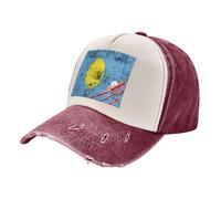 Cowboy Baseball Cap with National Flag Print Pattern Washed Denim Style for Country Music Fans Dark Red One Size