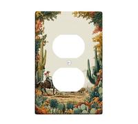 Cowboy Bathroom Duplex Outlet Covers Wall Plate, Western Rustic Cactus Horse Fall Green Plastic Standard Size Face Plates for Electrical Outlets for Living Room Bedroom Home Office Decor