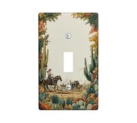 Cowboy Bathroom Single Light Switch Cover Plate, Western Rustic Cactus Horse Fall Green Plastic Standard Size Switch Plate Decorative for New Apartment Home Bedroom Office Decor (Single)