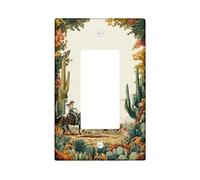 Cowboy Bathroom Single Rocker Light Switch Cover, Western Rustic Cactus Horse Fall Green Plastic Standard Size Decorative Wall Plates for Living Room Bedroom Home Office Decor