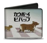 Cowboy Bebop Wallet, Bifold, Cowboy Bebop Ein with Family Pose and Title Logo Blue Fade, Vegan Leather