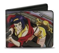Cowboy Bebop Wallet, Bifold, Cowboy Bebop Faye Valentine Shooting Scene and Title Logo, Vegan Leather
