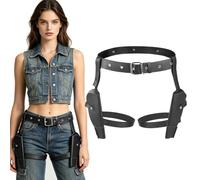 Cowboy Belt with Twin Gun Holster Wild West Fancy Dress Accessory | PU Leather Belt with Twin Thigh Gun Holster Western Cowboy Sword Dagger Frog Adult Costume Accessory for Cosplay Masquerade