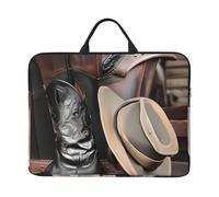 Cowboy Black Hat Western Boots 14 Inch Laptop Sleeve with Handle - Shockproof Water Resistant Protective Cover for 14" Computers, Office & Travel