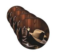 Cowboy Black Hat Western Boots 4 Pcs Car Air Freshener Lavender Hanging Scented Cards Automotive Scented Hanging Sheets Round Shape For Car Home Office Closet Bathroom
