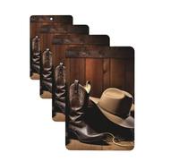 Cowboy Black Hat Western Boots Car Air Freshener Cards Set of 4 Pieces Long Lasting Hanging Scented Cards for Bedroom Wardrobe Car Aromatherapy Tablets for Men Women Rearview Mirror Pendant