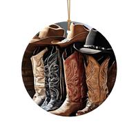 Cowboy Black Hat Western Boots Christmas Tree Ceramic Ornaments Pendants, 10cm Round Xmas Ornaments for Novel 1 Piece