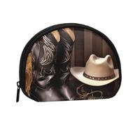 Cowboy Black Hat Western Boots Coin Purse Personalized Coin Bag for Women Men Change Purse Small Wallets with Zipper Mini Shell Coin Pouch Outdoor Shopping Change Storage Bag Handbags Gifts