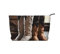 Cowboy Black Hat Western Boots Corduroy Makeup Bag, Stylish and Durable, Portable and Lightweight