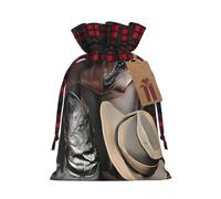Cowboy Black Hat Western Boots Fashionable Print Medium Drawstring Storage Bag Lightweight and Beautiful for Various Festivals