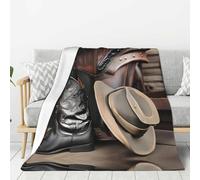 Cowboy Black Hat Western Boots Flannel Throw Blanket 50"x40", Soft, Compact, and Durable for Everyday Use and Handling