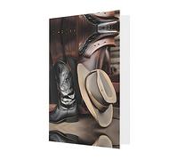 Cowboy Black Hat Western Boots Greeting Cards For All Occasions - Blank Greeting Cards With Envelopes, Holiday Cards 4x6 Inches Blue