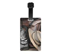 Cowboy Black Hat Western Boots Luggage tag. Made of PVC with a Detachable Strap, Perfect for Lightweight Travel and a Travel ID tag.