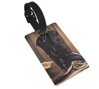 Cowboy Black Hat Western Boots Luggage Tags for Suitcases, PVC Suitcase Tag with Secure Strap Suitcase Identifier with Privacy Name Card for Travel Bag Tags Personalized Baggage Tag for Women Men