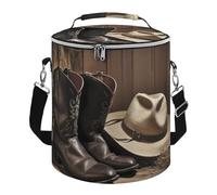 Cowboy Black Hat Western Boots Lunch Bag, 15L Portable Leakproof Picnic Basket with Shoulder Strap, Insulated Picnic Cooler Bag for Camping, Beach, Hiking & Groceries