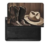 Cowboy Black Hat Western Boots Passport Holder Passport Cover Protector Essentials with Credit Card Slots for Women Men