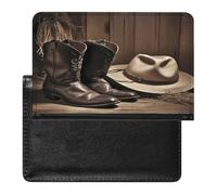 Cowboy Black Hat Western Boots Passport Holder Vaccine Card Holder Travel Document Organizer Credit Card Organizer for Women/Men