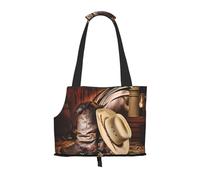 Cowboy Black Hat Western Boots Patterned pet shoulder bag 26 * 34cm lightweight breathable travel pet bag weekend pet travel set