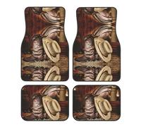 Cowboy Black Hat Western Boots Print Car Foot Mat Four-Piece Set Full Set With Non-Slip Rubber Backing