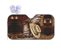 Cowboy Black Hat Western Boots Print Car Windscreen Cover | Heat Uv Reflective Sunshade | Folding Car Sunshades | Vehicle Interior Protector Suitable For Summer Driving