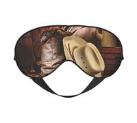 Cowboy Black Hat Western Boots Print Functionality Cozy Eye Mask Adjustable Strap Nap Night Travel Camping Yoga Relax