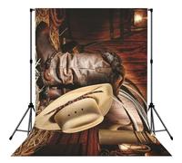 Cowboy Black Hat Western Boots Print Photo Studio Background 5x7ft Soft Photo Backdrop Curtain For Studio Content Creator Equipment