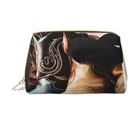 (Cowboy Black Hat Western Boots) Print Pu Leather Makeup Bag with Zipper Pocket Compact Organizer for Travel/Purse