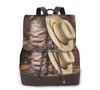 Cowboy Black Hat Western Boots Print Women Fashion Backpack Ladies Pu Leather Backpacks Handbag Waterproof Rucksack Travel Backpack with Flap